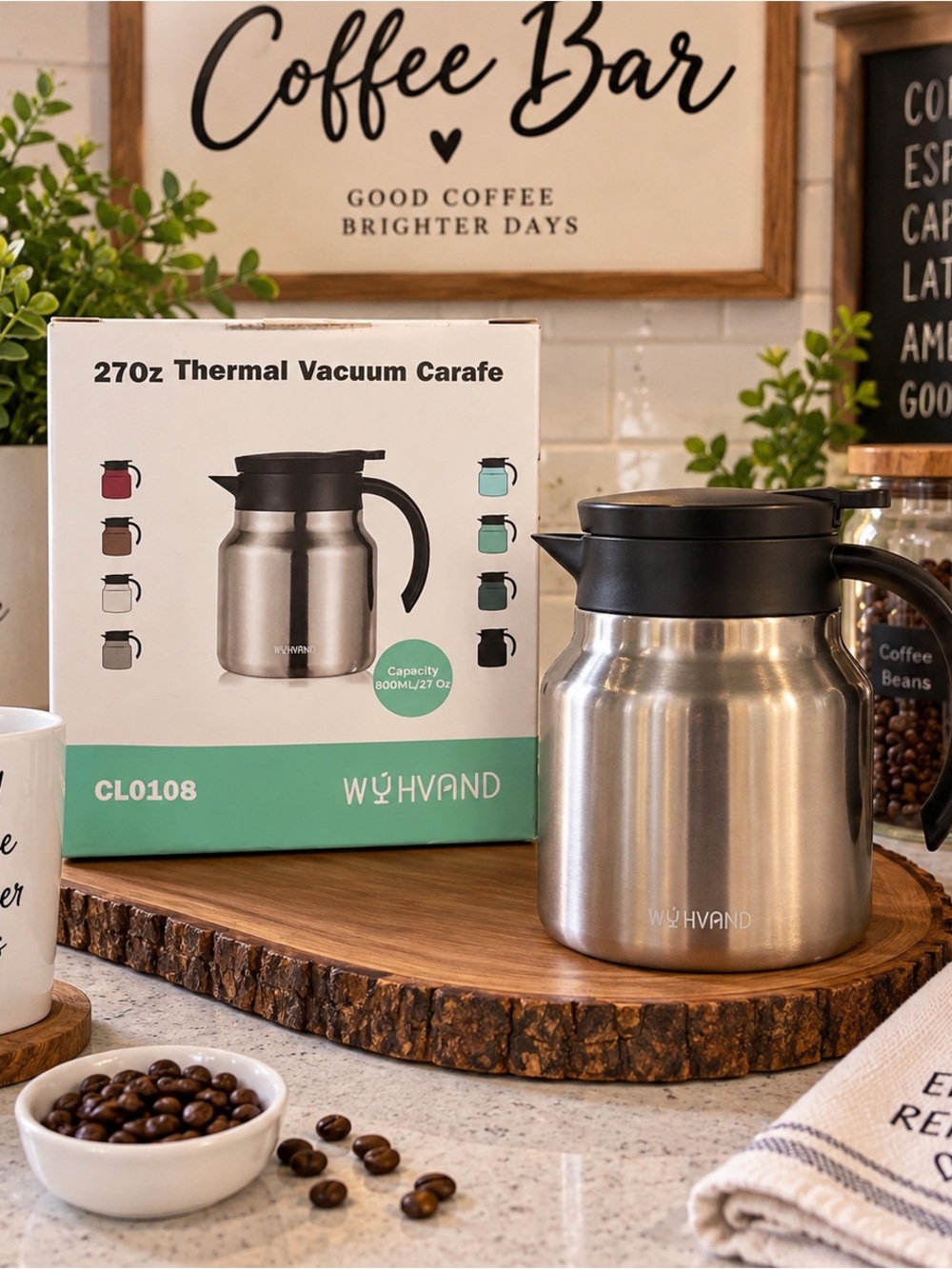 Wohvand 27oz Thermal Vacuum Carafe - Silver with Black Lid